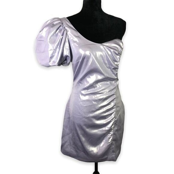 & Other Stories Metallic One-Shoulder Mini Dress in Lilac Purple Size 8 - Picture 11 of 11